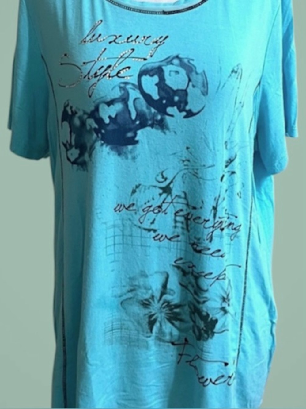 Anna Bella~T-Shirt Blouse-Size XL~Turquoise - Picture 5 of 8